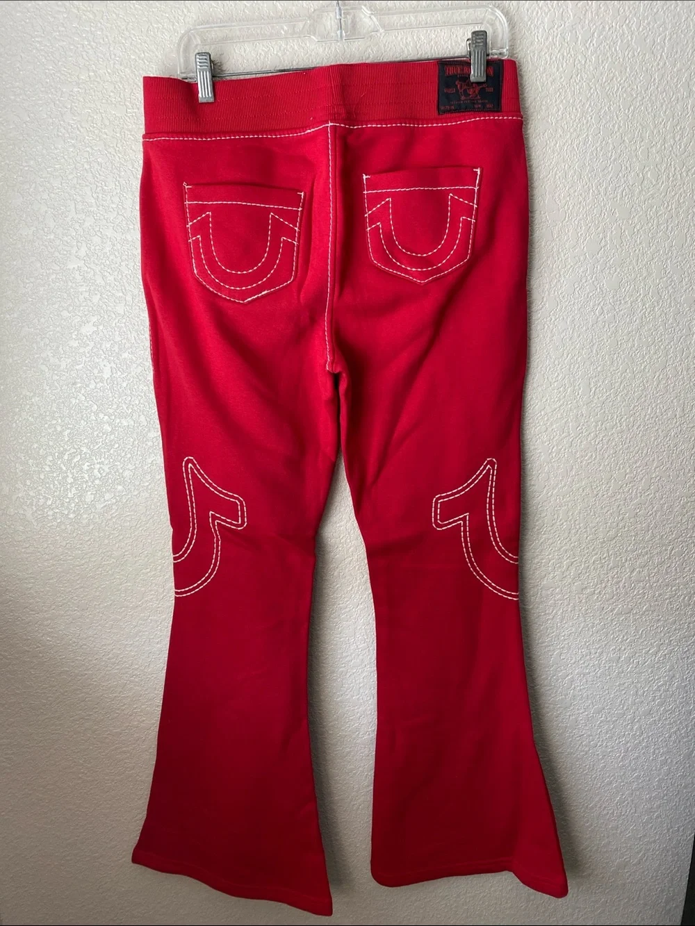 True Religion M Red Logo Flared Sweatpants with Elastic Waistband